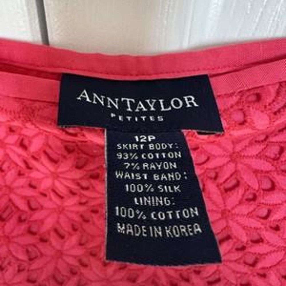 Ann Taylor Petites - Lined, Eyelet Flowered, Bold Pink Color A Line Skirt. 12P - Picture 3 of 8